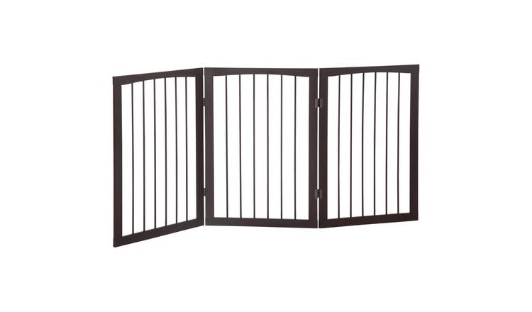 PawHut 3-Panel MDF Foldable Dog Gate - 76cm - Dark Brown