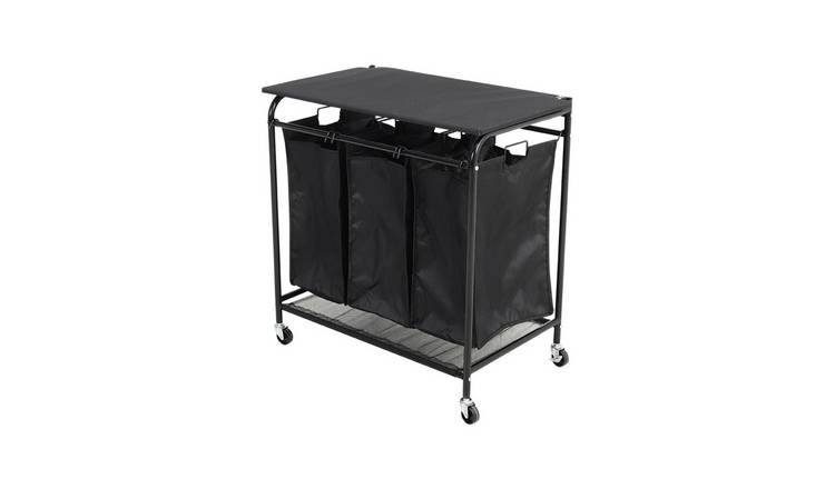 Living and Home Triple Bag Rolling Laundry Sorter - Black
