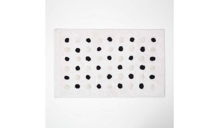 Homescapes Cotton Tufted Polka Dot Bath Mat - Black and White