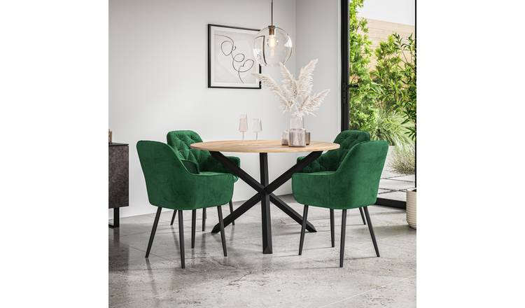 Furniture Online Malvern Anika Oak Table Dining Table & 4 Green Chairs