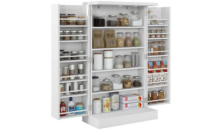 HOMCOM Adjustable Pantry Cabinet with Double Doors and 12 Spice Racks - White