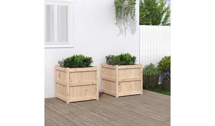 Walplus Pack of 2 Wood Garden Planter - 60 x 60 x 60 cm