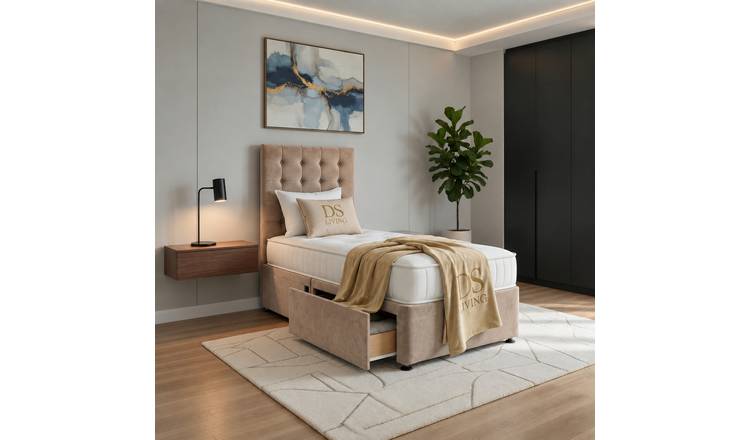 DS Living Casia Single 2 Drawer Velvet Divan Bed Frame - Mink