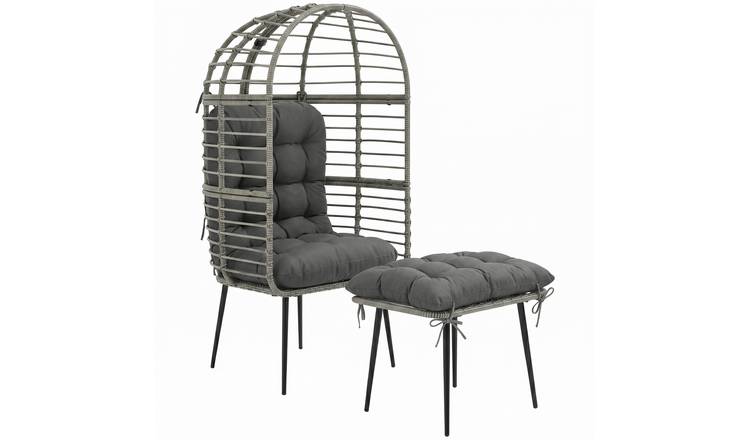 Outsunny PE Rattan Indoor Outdoor Garden Egg Swing Chair - Light Grey