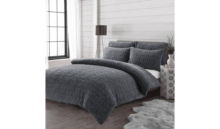 HomeSpace Direct Leaves Teddy Grey Duvet Cover Set - King