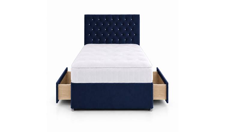 Comfy Deluxe 6ft Super King     2 Drawer Velvet  Divan Bed Set -  Blue
