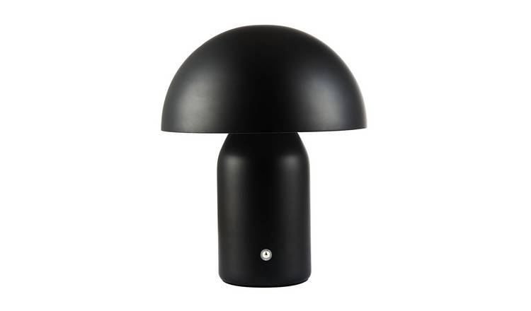 Happy Homewares Mat Black USB-C Battery Mushroom with Touch Table Lamp - 20cm