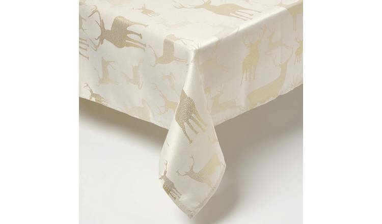 Homescapes Gold Stag Christmas Tablecloth - 132 x 228 cm - Gold