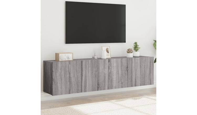 Walplus Pack of 2 Wall Mounted TV Cabinet - Grey and Oak - 80 x 30 x 41 cm