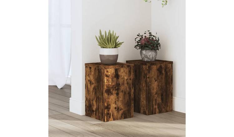 Walplus Pack of 2 Engineered Wood Plant Stand - Smoked Oak - 20 x 20 x 30 cm