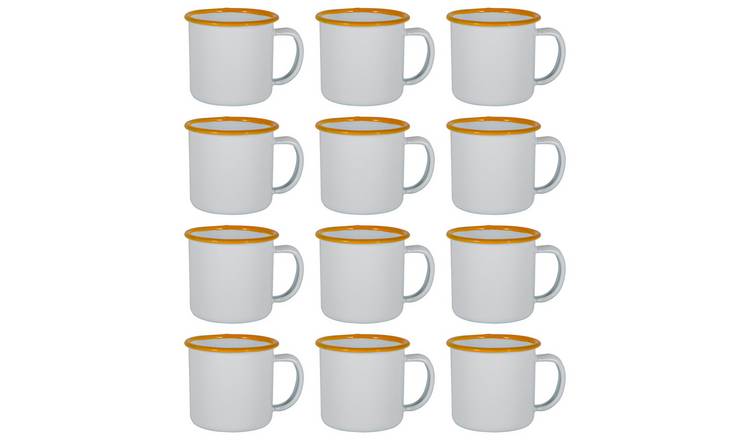 Argon Tableware White Enamel Espresso Cups - 130ml - Yellow - Pack of 12