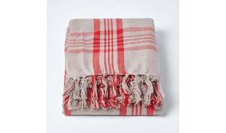 Homescapes Cotton Tartan Throw - 255 x 360 cm - Grey and Red