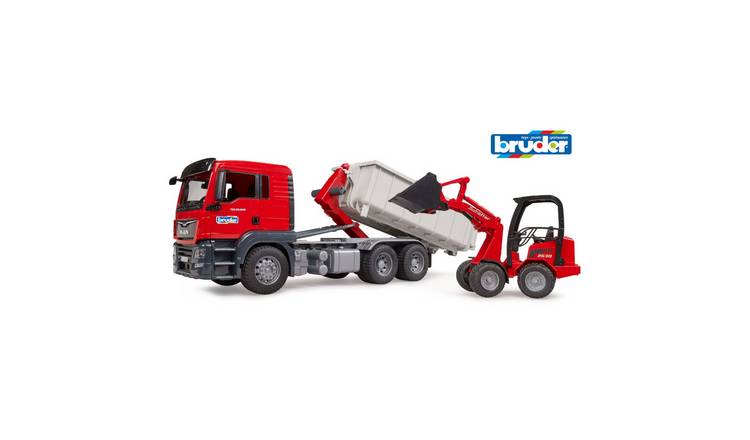Bruder 1:16 MAN TGS Truck with Roll-Off-Container Schäffer Compact Loader - Red