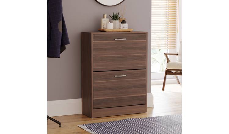 Vida Designs 2 Drawer Shoe Cabinet - Walnut