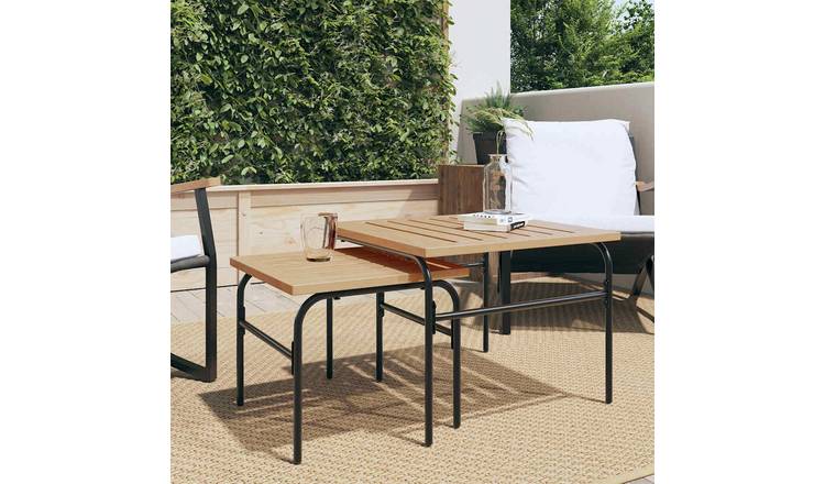 Walplus 2 Piece Steel Garden Nest of Coffee Tables - Black