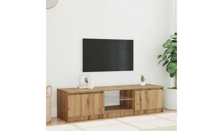 Walplus LED 2 Compartment TV Unit - Oak - 140 x 40 x 36 cm
