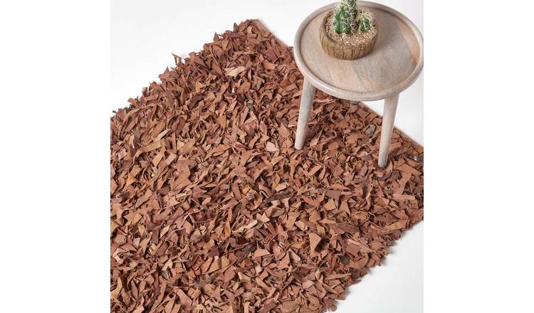 Homescapes Brown Dallas Leather Shaggy Rug - 120 x 180cm