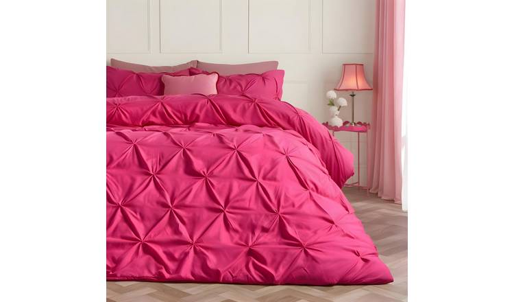OHS Pintuck Microfibre Pinch Pleat Duvet Cover Set Hot Pink - King