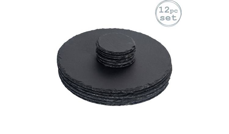 Argon Tableware 12 Piece Round Slate Placemats & Coasters Set