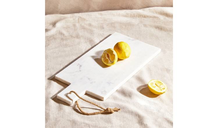 Orsina Kindia Rectangular Marble Paddle Chopping and Serving Board – White