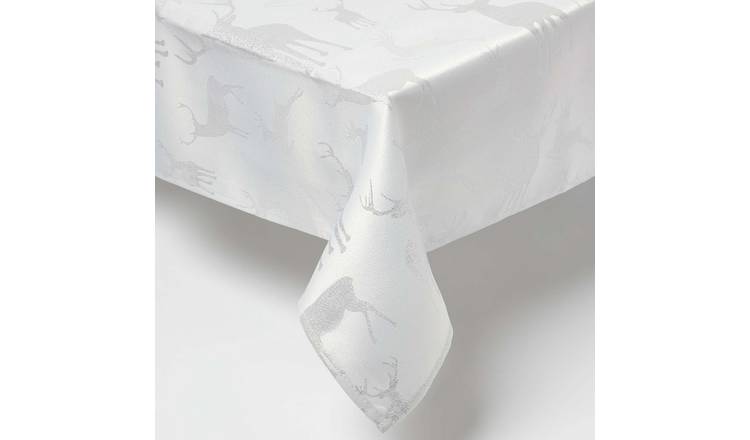 Homescapes Christmas Stag Christmas Tablecloth - 132 x 274 cm - Silver
