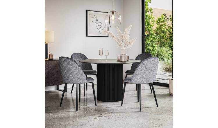 Furniture Online Arlo Raye Concrete Top w Blk Legs Dining Table & 4 Grey Chairs
