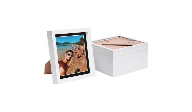 Nicola Spring 8 x 8" 3D Photo Box Frames with 6 x 6" Black Mount (5x) - White