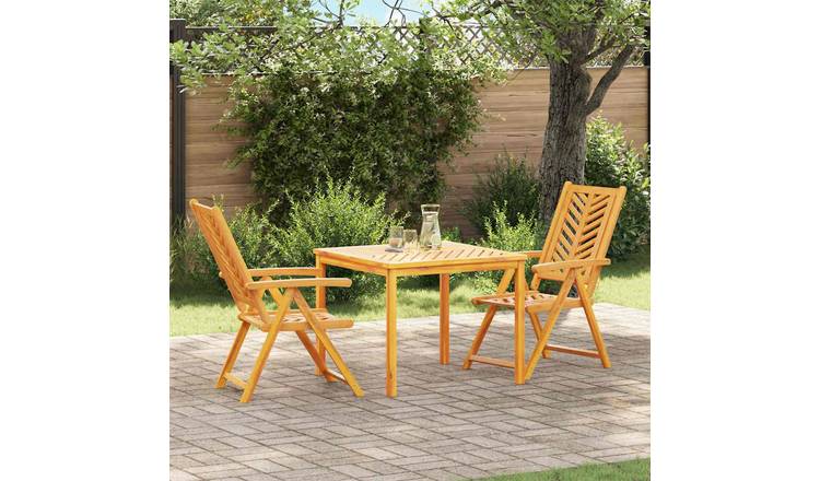 Walplus 3 Piece Solid Acacia Wood Garden Dining Set - Brown - 90 x 90 x 74 cm