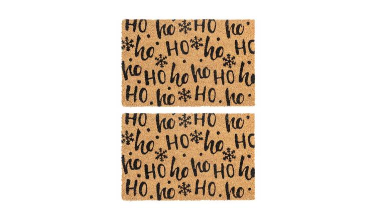 Nicola Spring Christmas Coir Door Mats - Ho Ho Ho - Pack of 2
