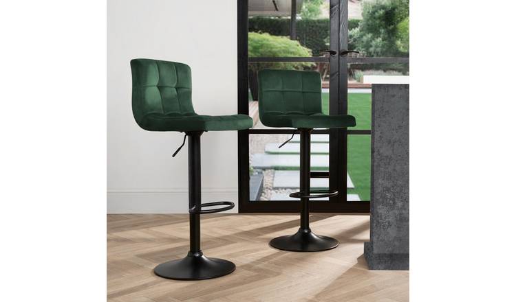 OHS Set of 2 Adjustable Velvet Bar Stools - Forest Green