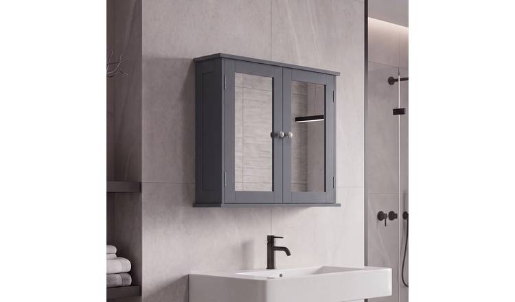 Bath Vida Hayle 2 Door Mirrored Wall Cabinet - Grey