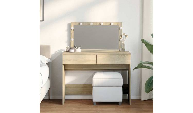 Walplus LED Glass Dressing Table - Sonoma Oak - 100 x 40 x 120 cm