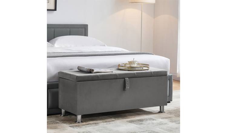 Vida Designs Valencia Velvet Storage Ottoman - Light Grey