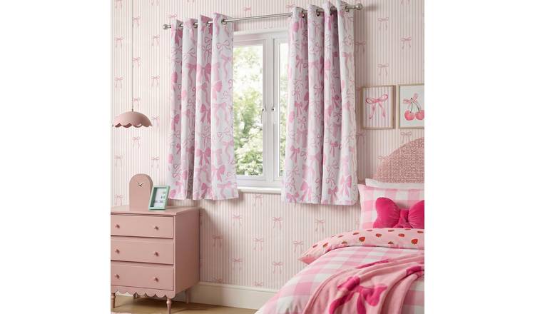 OHS Kids Bow Prints Eyelet Blackout Curtains - 117 x 137cm - Pink
