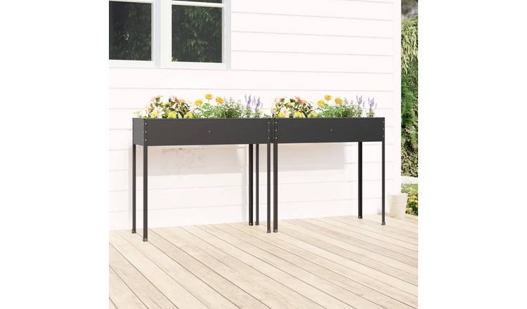 Walplus Galvanised Steel Garden Planter - Anthracite V2 - 100.5 x 40.5 x 90 cm