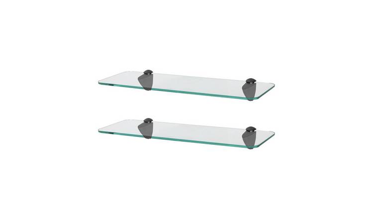 Harbour Housewares Rounded Glass Bathroom Shelves - Black - Set of 2