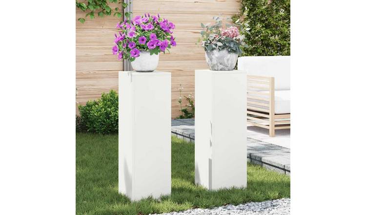 Walplus Pack of 2 Steel Plant Stand - White - 24 x 24 x 75 cm