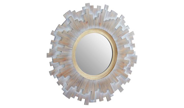 Orsina Sunburst Multilevel Wooden Wall Mirror – Grey