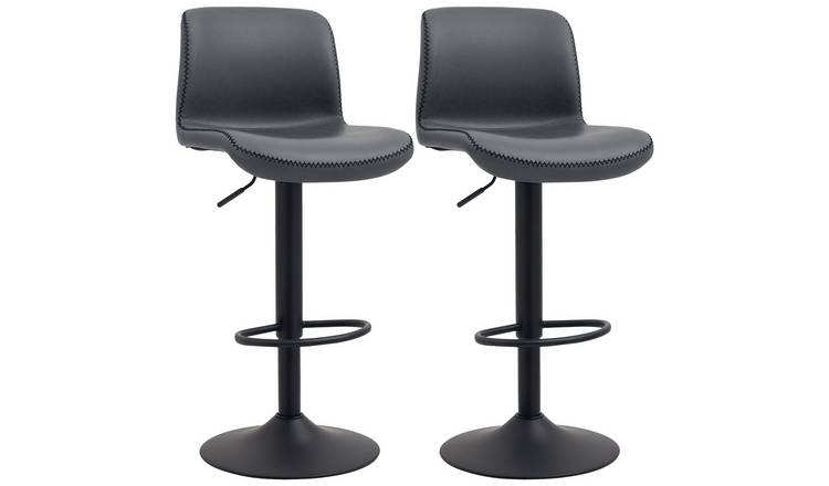 HOMCOM Set of 2 PU Leather Bar Stools with Height Adjustable - Dark Grey