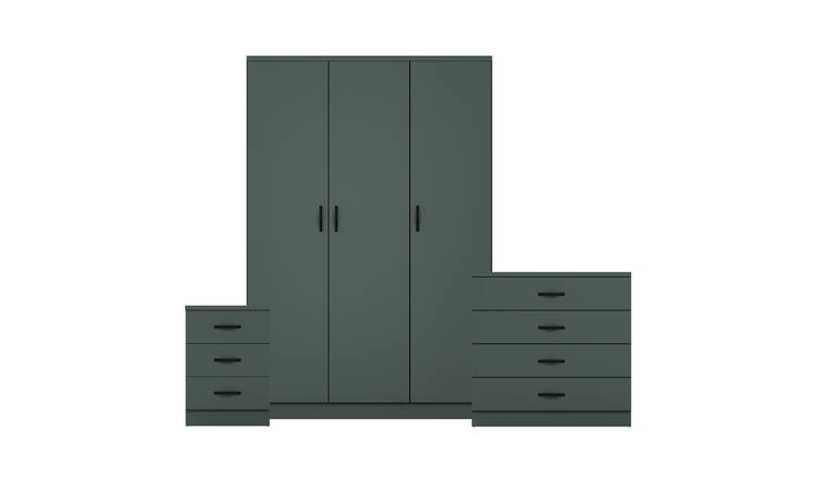 Vida Designs Riano Bedroom Set (Bedside, 4 Drawer Chest, 3 Door Wardrobe)- Green