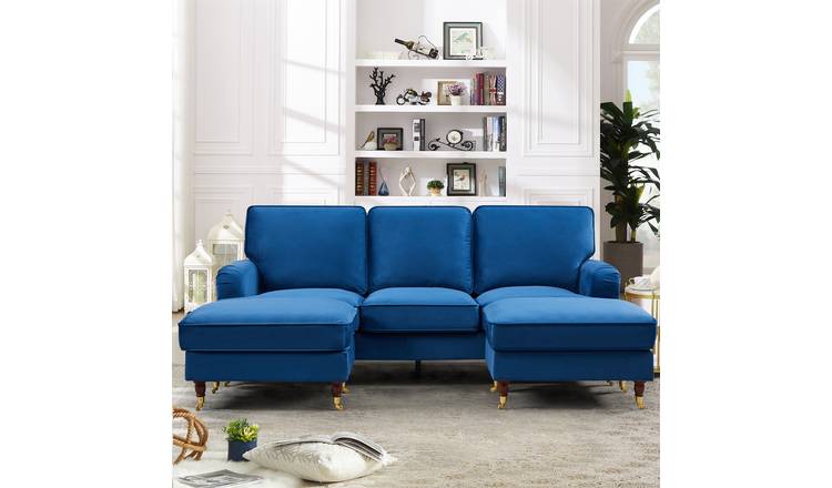 Artemis Home Woodbury U-Shaped Velvet Fabric Corner Sofa - Blue
