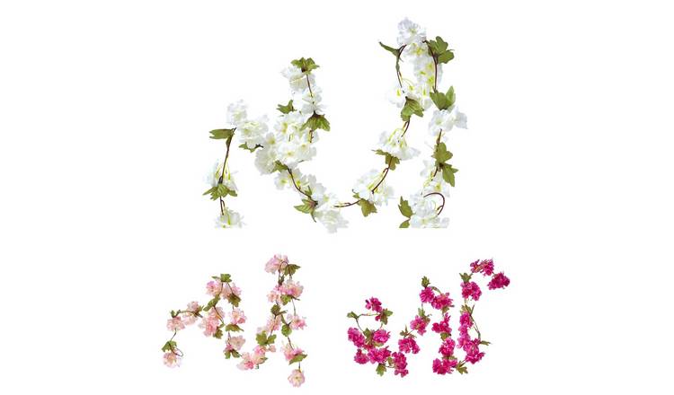 Homescapes Set of 3 Polyester Garlands - Cream Cerise & Pink