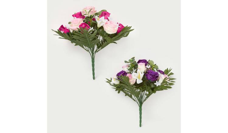 Homescapes Silk-like Artificial Rose and Lily Bouquets - Pink