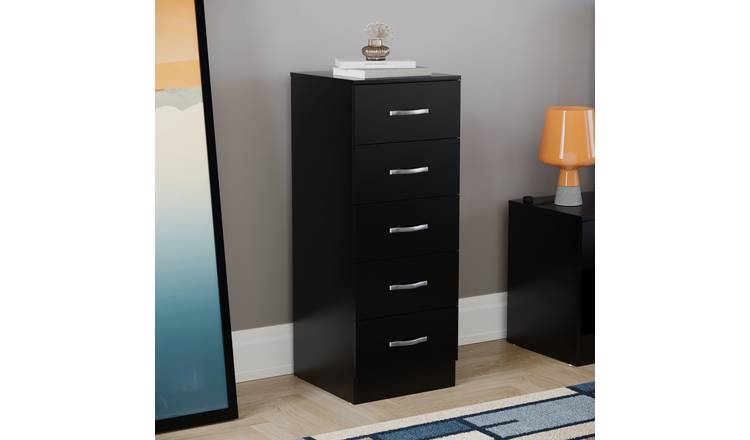 Vida Designs Riano 5 Drawer Narrow Chest - Black