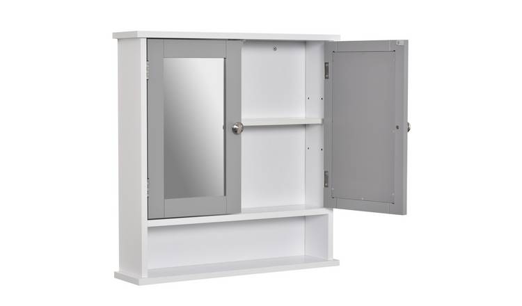 kleankin Mirror Cabinet Wall Mounted with Double Mirrored Doors - Grey