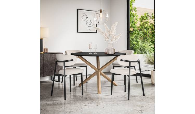 Furniture Online Malvern Round Black Dining Table & 6 Myla Beige Chairs