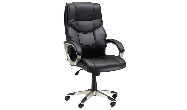 HOMCOM Faux Leather Office Desk Chair with Swivel Wheels - Black