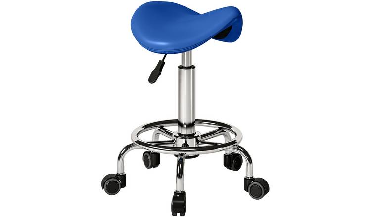 HOMCOM PU Leather Adjustable Rolling Salon Chair for Massage - Blue