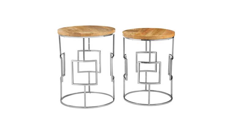 Orsina Agra Set of 2 Mango Wood Nesting Tables – Natural & Silver