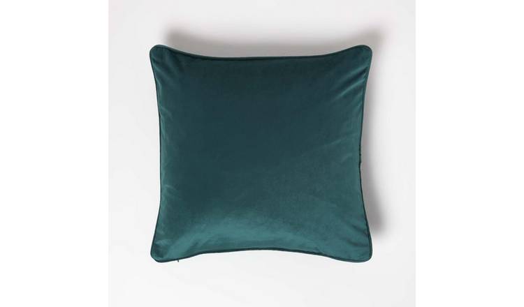 Homescapes Green Velvet Piped Edge Filled Cushion - 46 x 46 cm